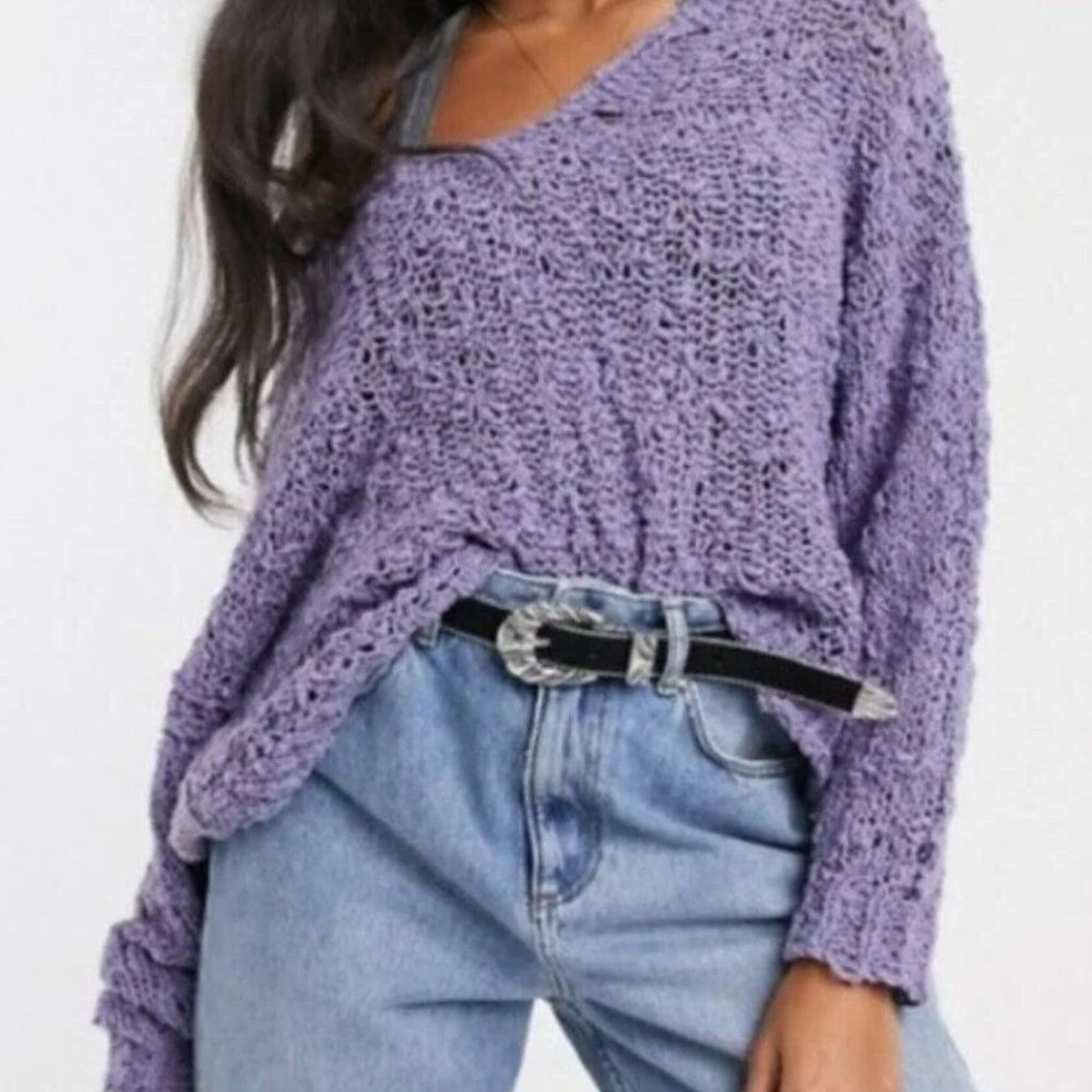 Free People Blue Knit Slouchy Sweater